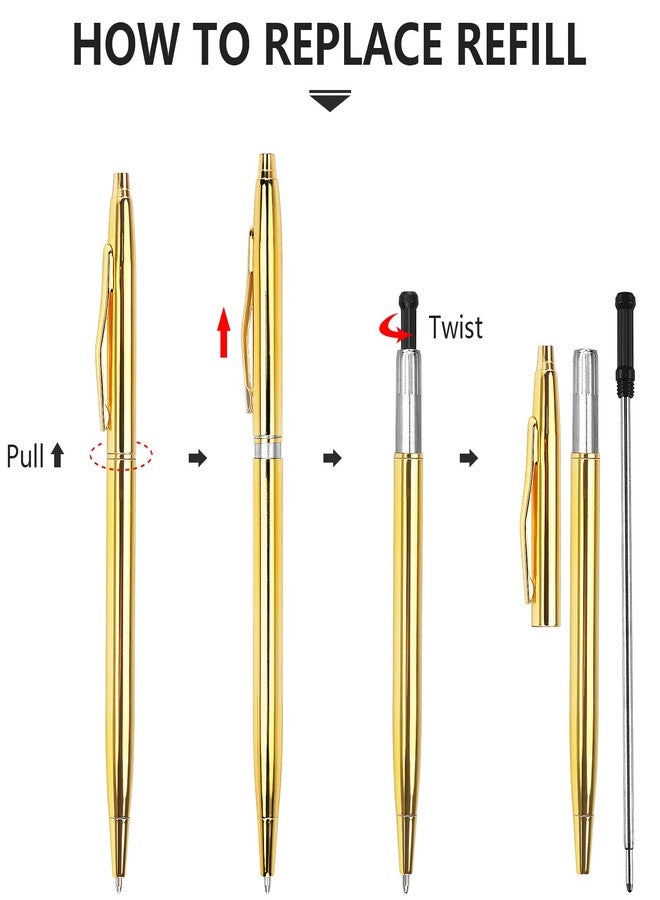 LONGKEY 3 Pack Slim Gold Ballpoint Pens Black Ink 1 mm, Great Gift for Business Office Students Teachers Wedding Christmas (Gold) - Image 3