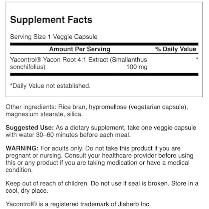 Swanson Yacontrol Yacon Root Extract 4:1 100 Milligrams 90 Veg Capsules - Image 2