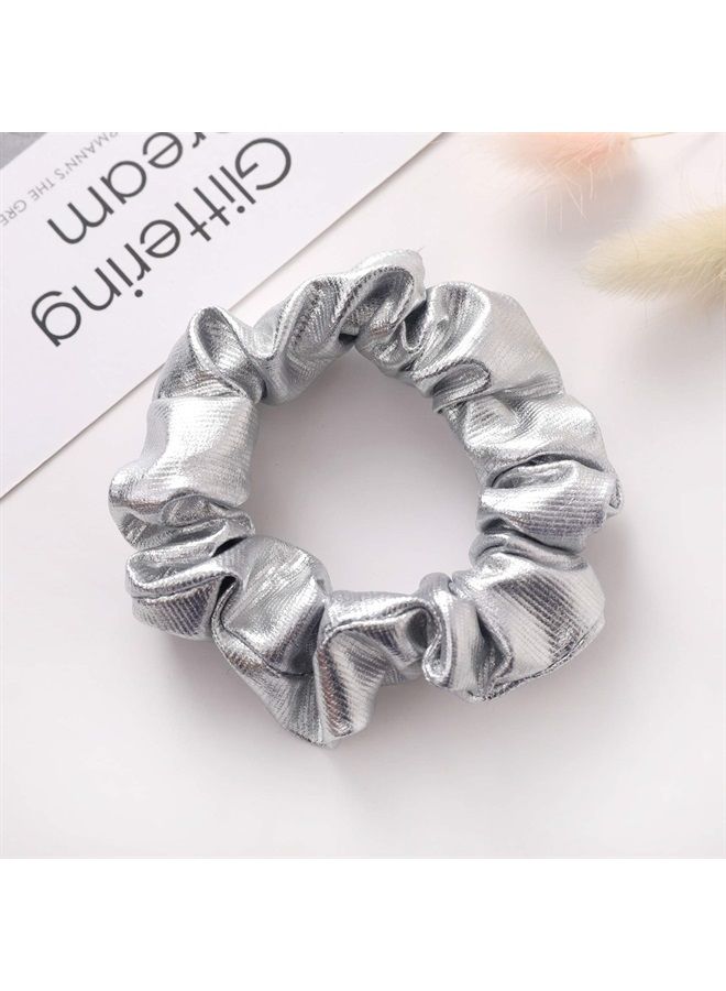 KINFENE 4 Pack Metallic Gold and Silver Bright Cloth Hair Scrunchies Hair Bobbles Elastics Ponytail Holders Hair Wrist Ties Bands Scrunchies for Show Gym Dance Party Club Girl Women - Image 2