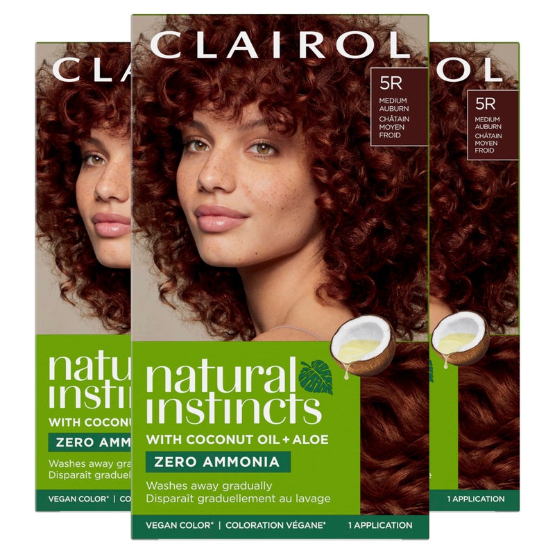 Clairol Natural Instincts Demi-Permanent Hair Dye, 5R Medium Auburn Hair Color, Pack of 3 - Image 1