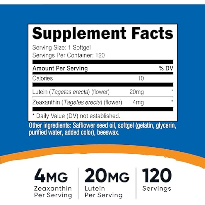 Nutricost Zeaxanthin with Lutein 20mg, 120 Softgels - Potent, Non-GMO, Gluten Free - Image 2