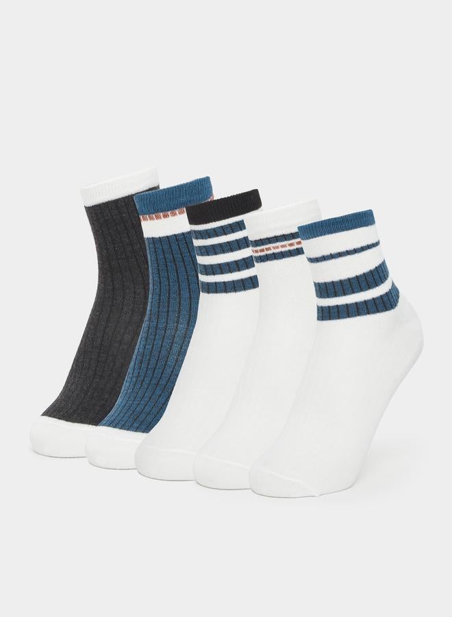 Styli Set of 5 - Striped Cuff Crew Socks  - Image 1