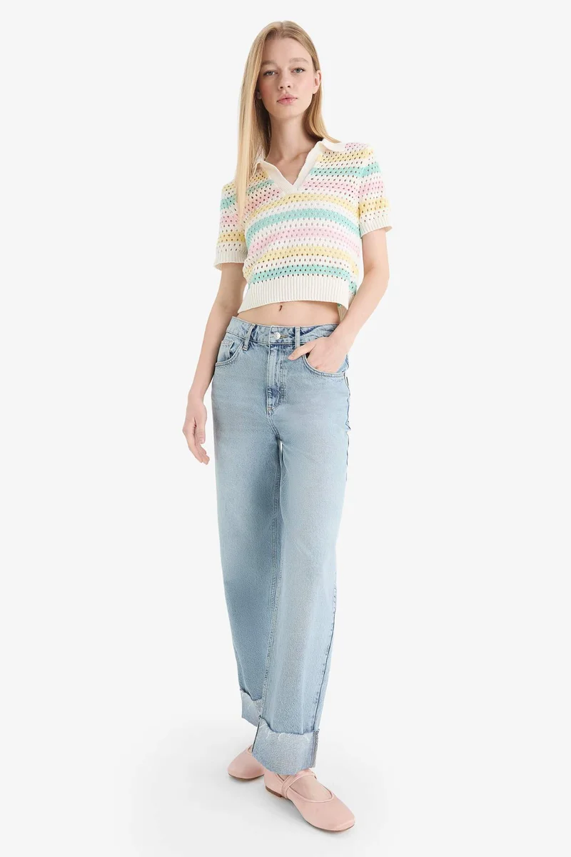ديفاكتو Polo Collar Colorful Crochet Knitwear T-Shirt
