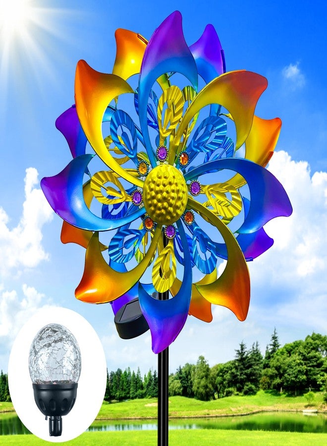 KUKEO 60 Inch Solar Wind Spinner Outdoor - Double-Sided Rotating Colorful Kinetic Wind Spinners for Garden, Yard Decorations Outdoor,Metal Wind Sculptures & Spinners, Wind Art (Colorful) - Image 1