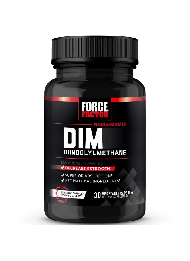 Force Factor DIM Pills to Decrease Estrogen in Men, Diindolylmethane Supplement with Key Natural Ingredients and Superior Absorption, Diindolylmethane 300mg, Works Fast, 30 Capsules  - Image 1