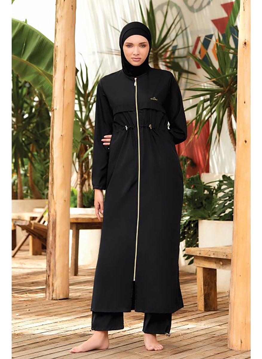 Remsa Mayo Remsa Swimsuit Long Full Length Parachute Full Covered Hijab Swimsuit Chaand 1267 Black Remsa Swimsuit  - Image 1
