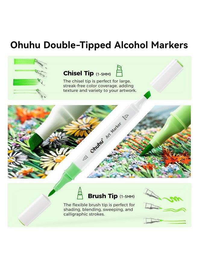 Ohuhu Alcohol Markers Double Tipped Alcohol-Based Art Marker Set For Kids Adults Coloring Illustration Great Value Pack For Students' Art Class,Better Designed Grip(New 48 Colours,Brush & Chisel),Multicolour - Image 2