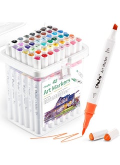 Ohuhu Ohuhu Alcohol Markers Double Tipped Alcohol-Based Art Marker Set For Kids Adults Coloring Illustration Great Value Pack For Students' Art Class,Better Designed Grip(New 48 Colours,Brush & Chisel),Multicolour  - Image 1