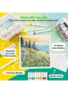 Ohuhu Ohuhu Alcohol Markers Double Tipped Alcohol-Based Art Marker Set For Kids Adults Coloring Illustration Great Value Pack For Students' Art Class,Better Designed Grip(New 48 Colours,Brush & Chisel),Multicolour  - Image 5