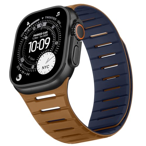 Bisikor Compatible with Apple Watch Band 49 46 45 44 42mm, Double Sided Wearable Soft Breathable Replacement Loop Strap for iWatch Ultra SE Series 11 10 9 8 7 6 5 4 3 (Brown/Indigo) - Image 1