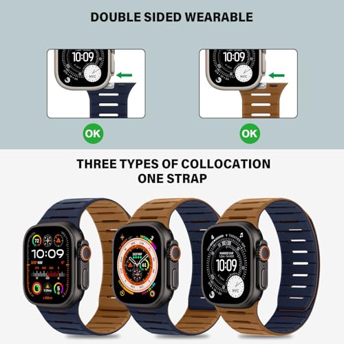 Bisikor Compatible with Apple Watch Band 49 46 45 44 42mm, Double Sided Wearable Soft Breathable Replacement Loop Strap for iWatch Ultra SE Series 11 10 9 8 7 6 5 4 3 (Brown/Indigo) - Image 3