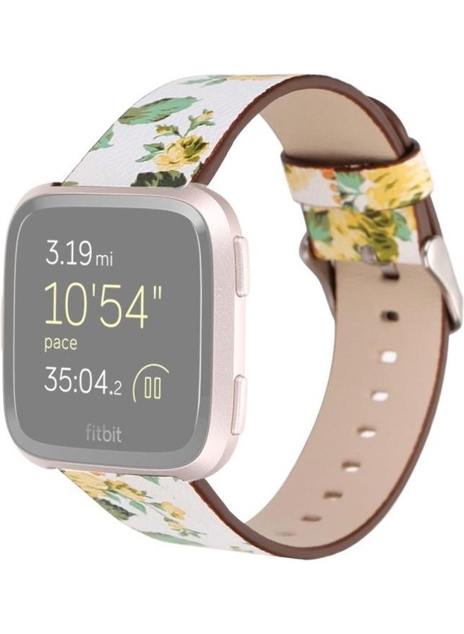 NIBEMINENT Flower Pattern Replacement Wrist Strap Watchband For Fitbit Versa 1/2 White/Yellow - Image 1