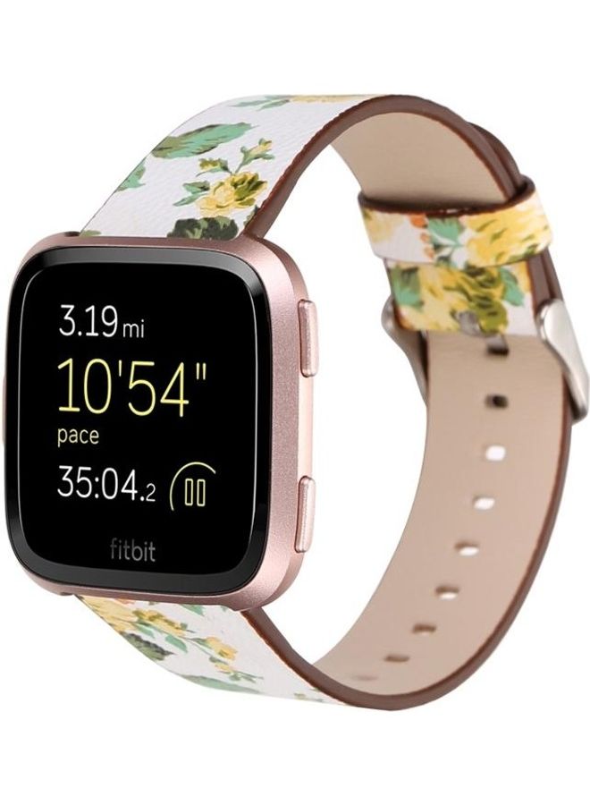 NIBEMINENT Flower Pattern Replacement Wrist Strap Watchband For Fitbit Versa 1/2 White/Yellow - Image 3