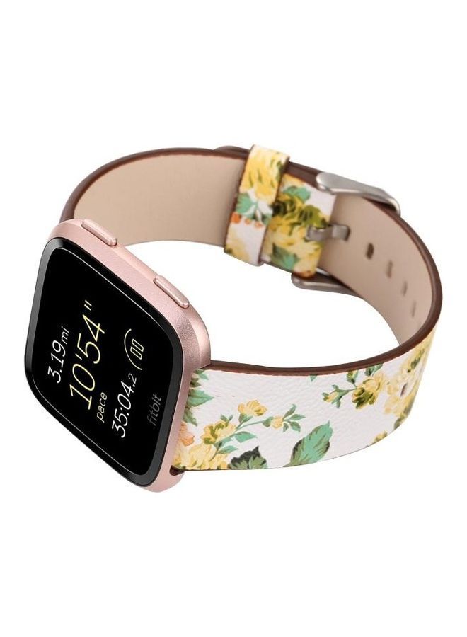 NIBEMINENT Flower Pattern Replacement Wrist Strap Watchband For Fitbit Versa 1/2 White/Yellow - Image 5