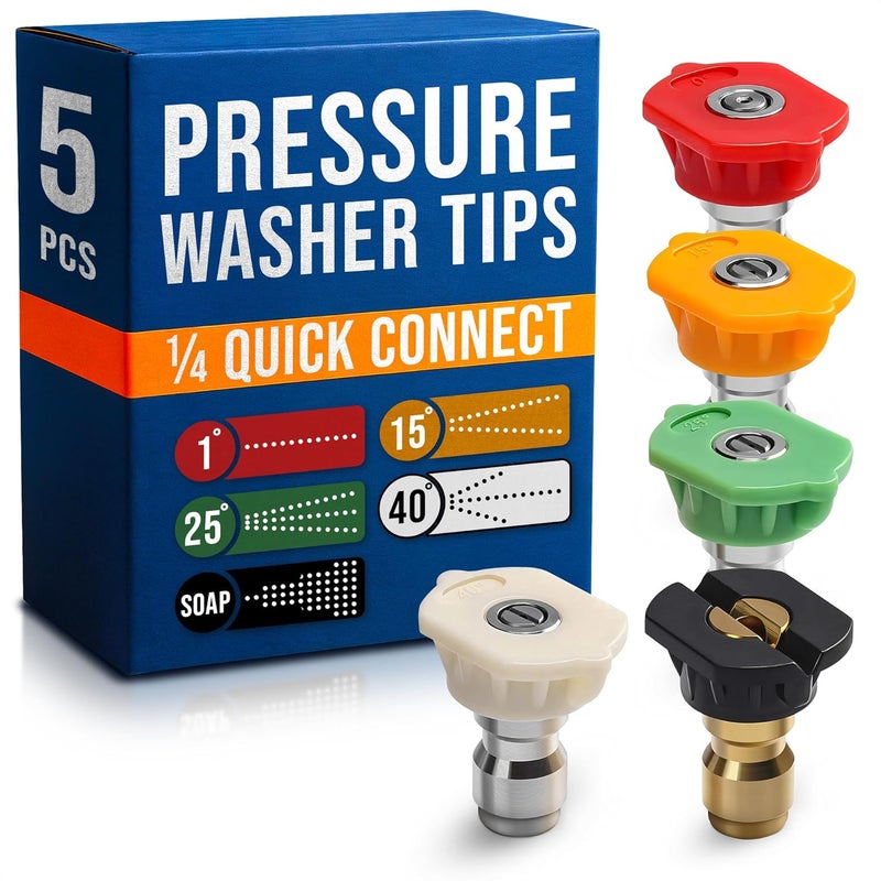 KETAR Pressure Washer Nozzle Tips Set of 5 – Pressure Washer Tips Set, Rust-Resistant & Anti-Deformation, Quick-Connect Foam Sprayer for Car Wash & Wide Surface Cleaning - Image 1