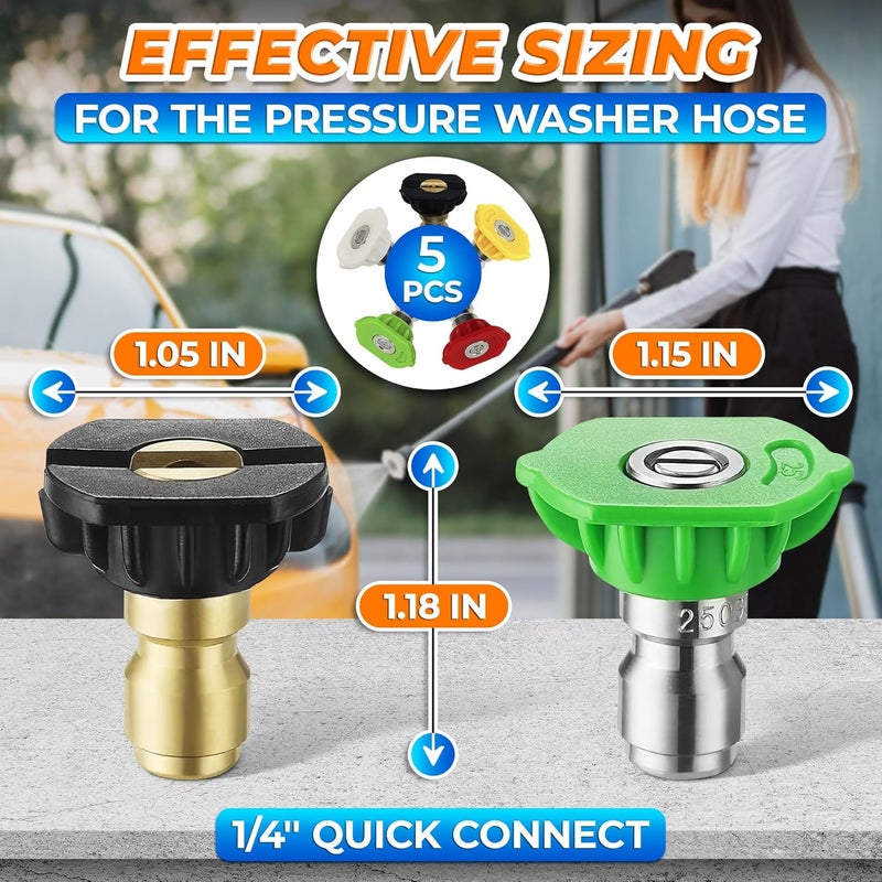 KETAR Pressure Washer Nozzle Tips Set of 5 – Pressure Washer Tips Set, Rust-Resistant & Anti-Deformation, Quick-Connect Foam Sprayer for Car Wash & Wide Surface Cleaning - Image 2