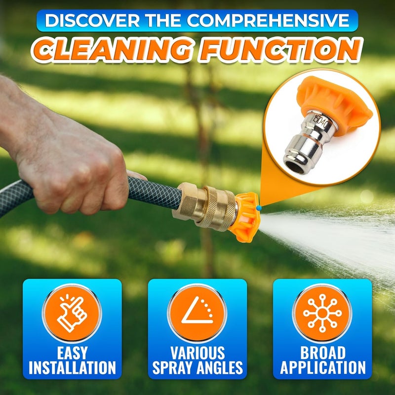 KETAR Pressure Washer Nozzle Tips Set of 5 – Pressure Washer Tips Set, Rust-Resistant & Anti-Deformation, Quick-Connect Foam Sprayer for Car Wash & Wide Surface Cleaning - Image 4