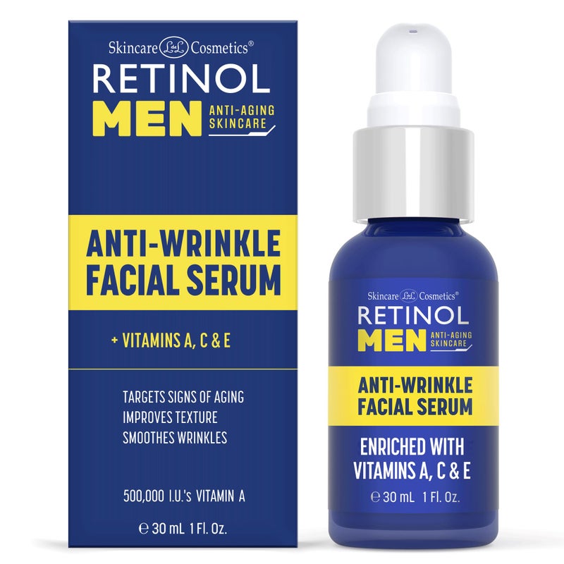 RETINOL سيروم الوجه المضاد للتجاعيد للرجال من ريتينول - التركيبة الأصلية المضادة للشيخوخة للرجال لبشرة تبدو أصغر سناً - غني بالفيتامينات لتنعيم الخطوط الدقيقة والتجاعيد وتحسين اللون وتعزيز الثبات