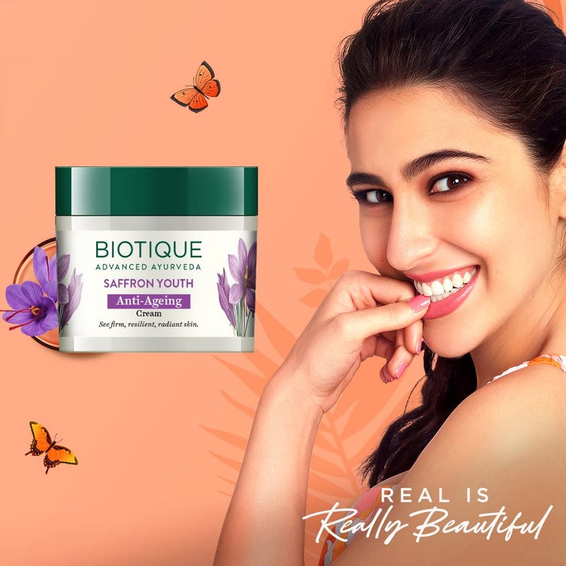 Biotique Saffron Dew 50g -- Ageless face & body cream - Image 2