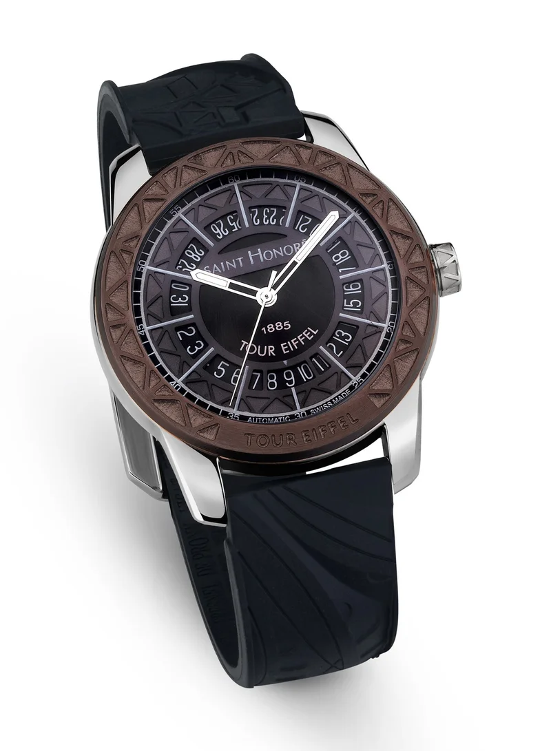 Saint Honore Paris Tour Eiffel Black Dial Black Silicone Strap Analog Watch for Men 42mm