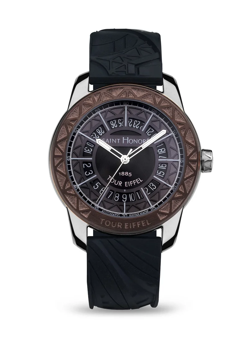 Saint Honore Paris Tour Eiffel Black Dial Black Silicone Strap Analog Watch for Men 42mm