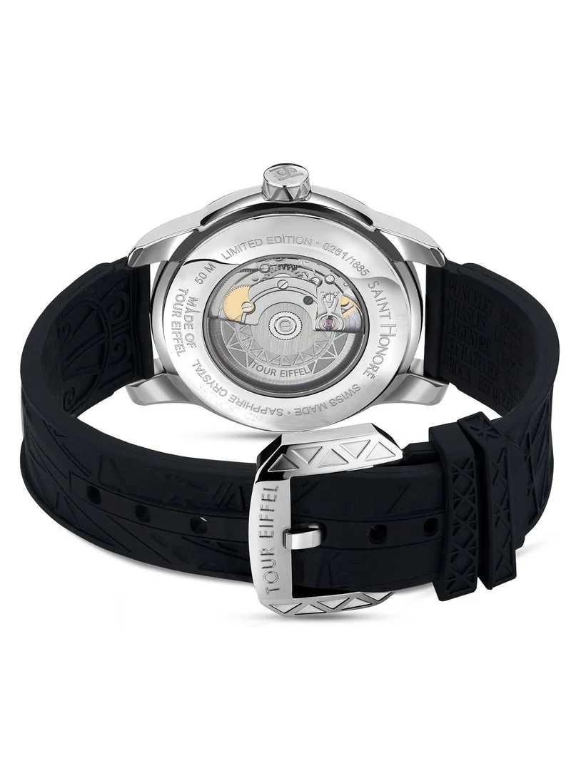 Saint Honore Paris Tour Eiffel Black Dial Black Silicone Strap Analog Watch for Men 42mm