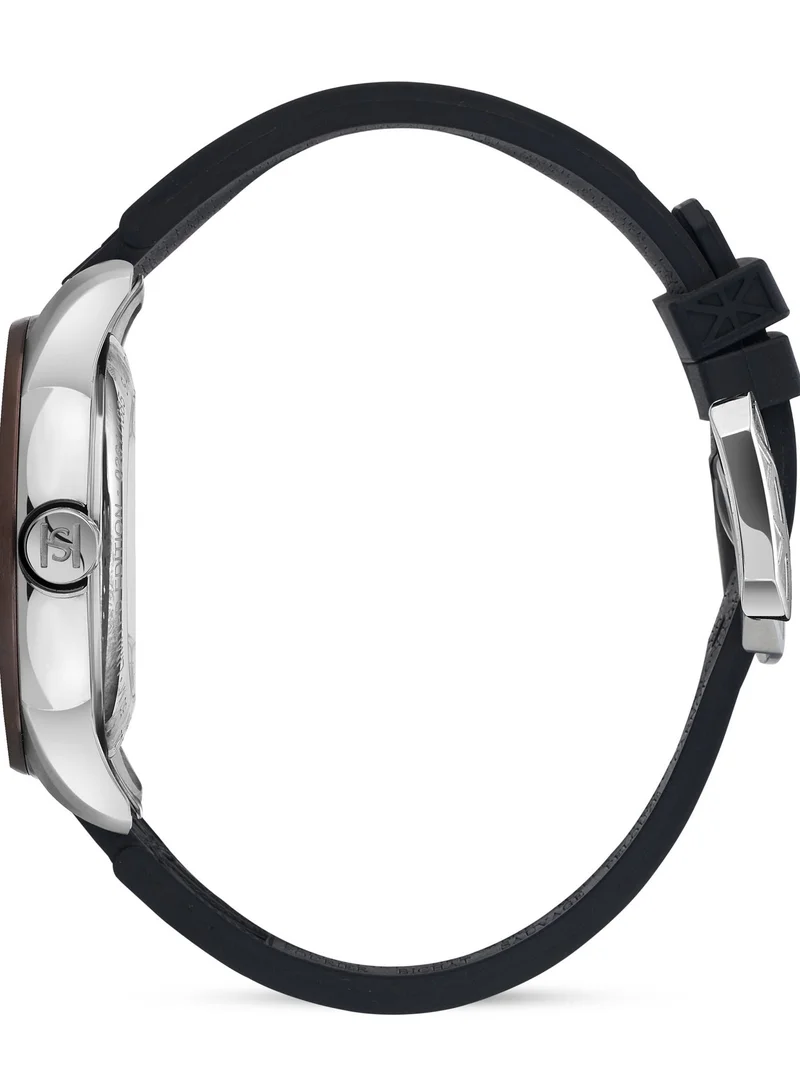 Saint Honore Paris Tour Eiffel Black Dial Black Silicone Strap Analog Watch for Men 42mm