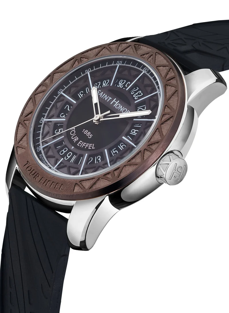 Saint Honore Paris Tour Eiffel Black Dial Black Silicone Strap Analog Watch for Men 42mm