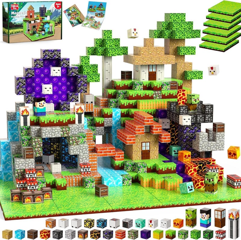 GraceDuck 150 PCS Magnetic Blocks Magnetic Building Block with 6 Base Plate Stacking Magnets for Kids Sensory Toy for Toddlers STEM Learning Birthday Gifts for 3 Years Old Boys Girls - Image 2