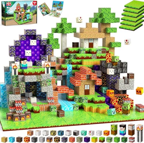 GraceDuck 150 PCS Magnetic Blocks Magnetic Building Block with 6 Base Plate Stacking Magnets for Kids Sensory Toy for Toddlers STEM Learning Birthday Gifts for 3 Years Old Boys Girls - Image 1
