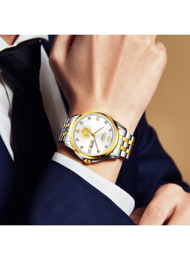 ROSDN Ros Dn Auspicious Dragon Fortune-bringing 999 Pure Gold Coin Calendar, Waterproof Fully Automatic Mechanical Men's Watch, Birthday Gift For Men, Present For Husband - Image 1