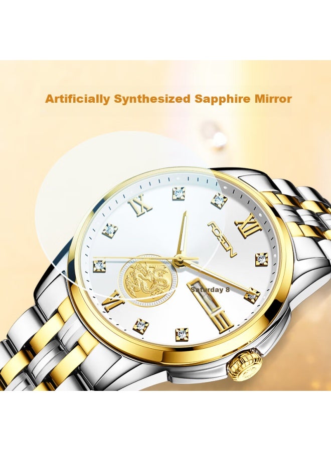 ROSDN Ros Dn Auspicious Dragon Fortune-bringing 999 Pure Gold Coin Calendar, Waterproof Fully Automatic Mechanical Men's Watch, Birthday Gift For Men, Present For Husband - Image 3