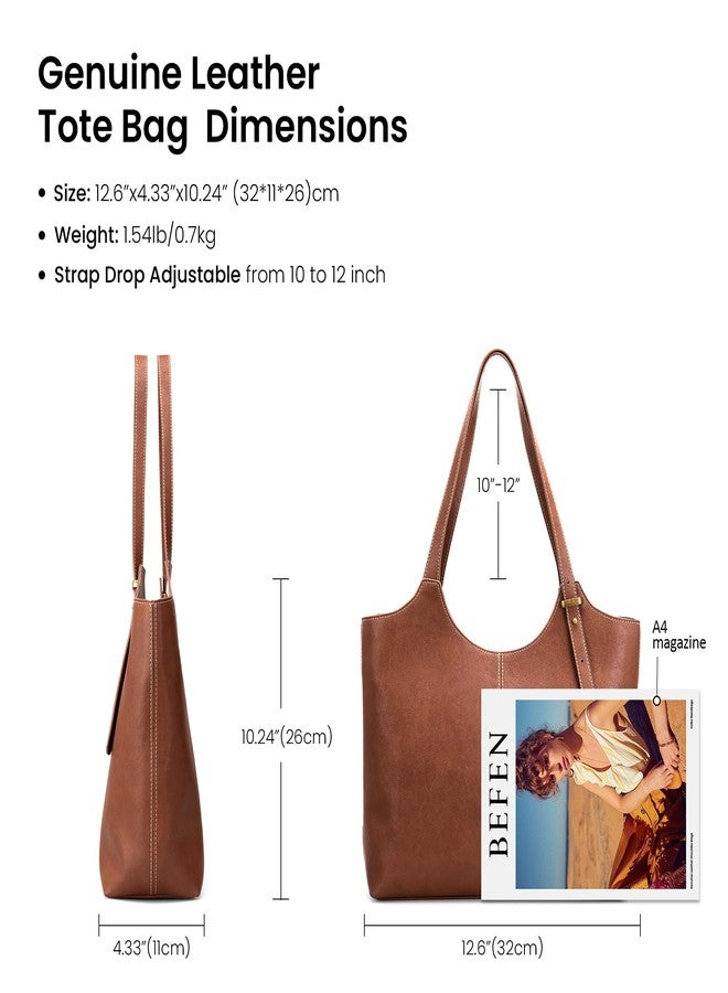 befen Genuine Leather Tote Bags for Women Work, Real Brown Leather Shoulder Handbags Zippered Satchel Purses with Adjustable Strap for Casual Shopping Travel Taupe, Brown - Image 5
