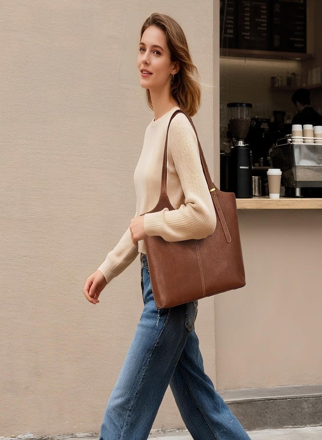 befen Genuine Leather Tote Bags for Women Work, Real Brown Leather Shoulder Handbags Zippered Satchel Purses with Adjustable Strap for Casual Shopping Travel Taupe, Brown - Image 2