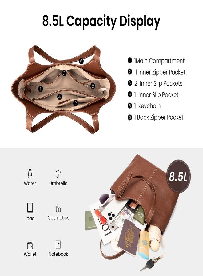 befen Genuine Leather Tote Bags for Women Work, Real Brown Leather Shoulder Handbags Zippered Satchel Purses with Adjustable Strap for Casual Shopping Travel Taupe, Brown - Image 4