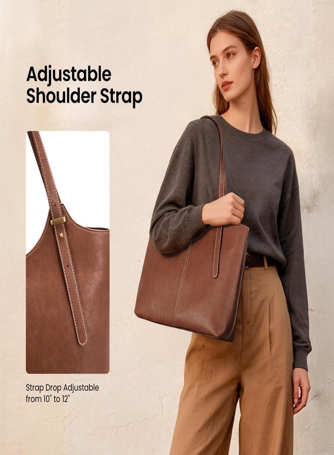 befen Genuine Leather Tote Bags for Women Work, Real Brown Leather Shoulder Handbags Zippered Satchel Purses with Adjustable Strap for Casual Shopping Travel Taupe, Brown - Image 3