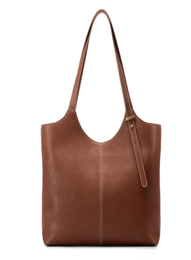 befen Genuine Leather Tote Bags for Women Work, Real Brown Leather Shoulder Handbags Zippered Satchel Purses with Adjustable Strap for Casual Shopping Travel Taupe, Brown - Image 1