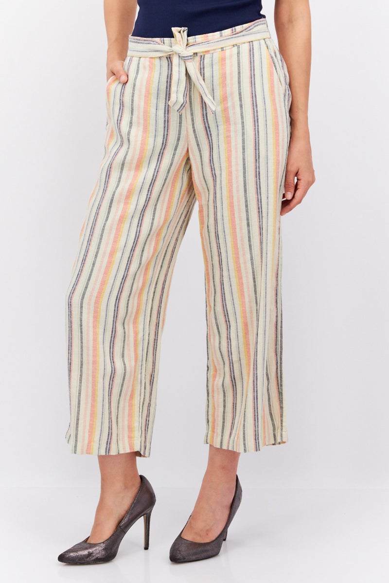 ESPRIT Women Wide Leg Printed Plazo Pants, Beige Combo  - Image 1