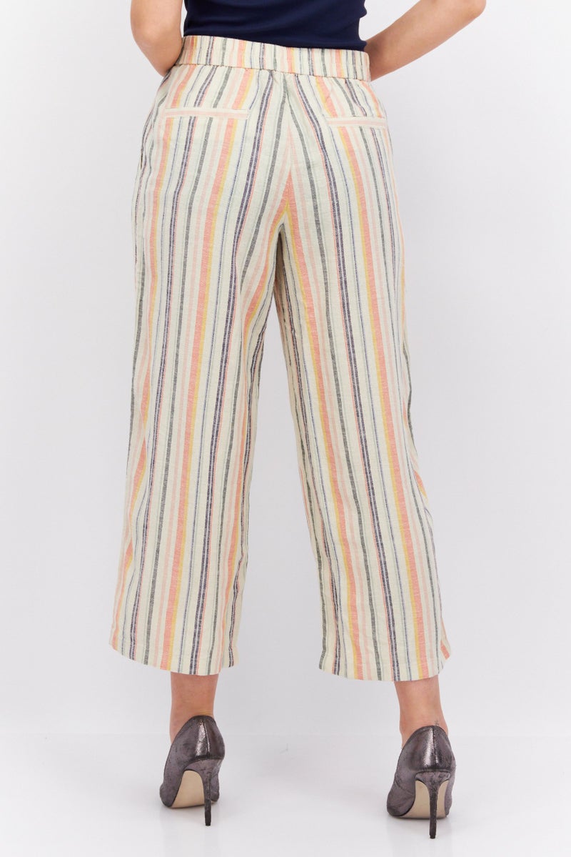 ESPRIT Women Wide Leg Printed Plazo Pants, Beige Combo  - Image 3