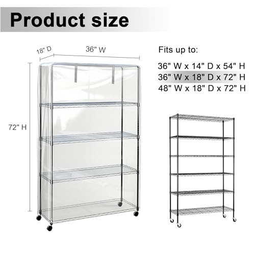 IndigoTempest9 Clear PVC Shelf Cover – Fully Visible Waterproof Wire Rack Protector with Zipper, 36" W x 18" D x 72" H, Cover Only - Image 2