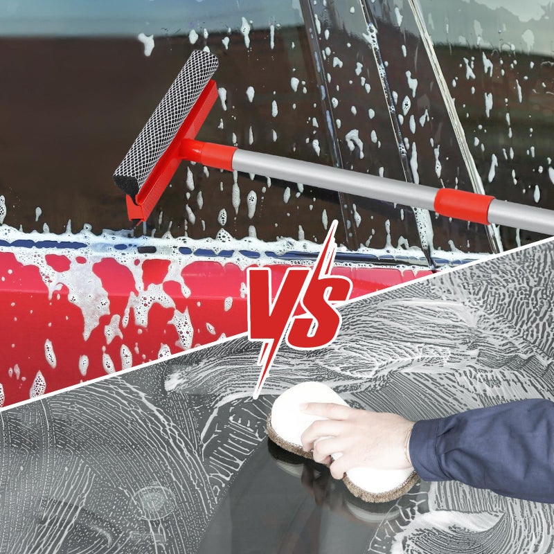 MAVRIZ Windshield Cleaner Tool 2 in 1 Car Window Squeegee with Extendable Handle (18"-28.5") Window Cleaner with Squeegee and Sponge for Shower, Glass Cleaning - Image 5