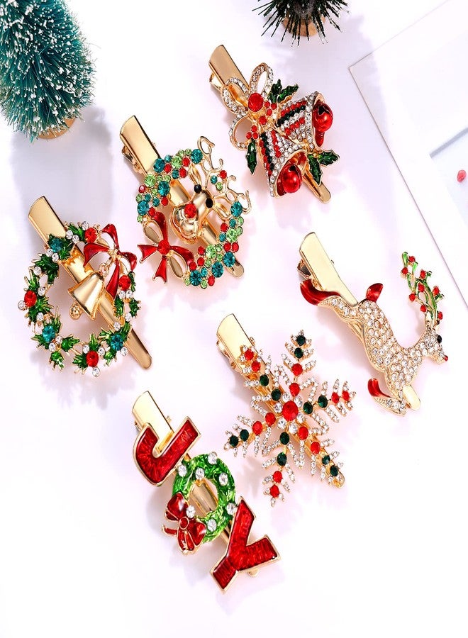 PHALIN 6PCS Christmas Hair Clips for Women Xmas Snowflake Wreath Reindeer Bell Hairpins Rhinestone Holiday Hair Barrettes Festive Costume Hair Accessory Gifts (6PCS Xmas Hair Clip) - Image 2
