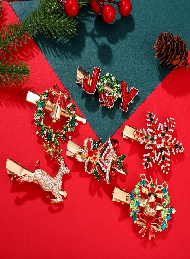 PHALIN 6PCS Christmas Hair Clips for Women Xmas Snowflake Wreath Reindeer Bell Hairpins Rhinestone Holiday Hair Barrettes Festive Costume Hair Accessory Gifts (6PCS Xmas Hair Clip) - Image 4