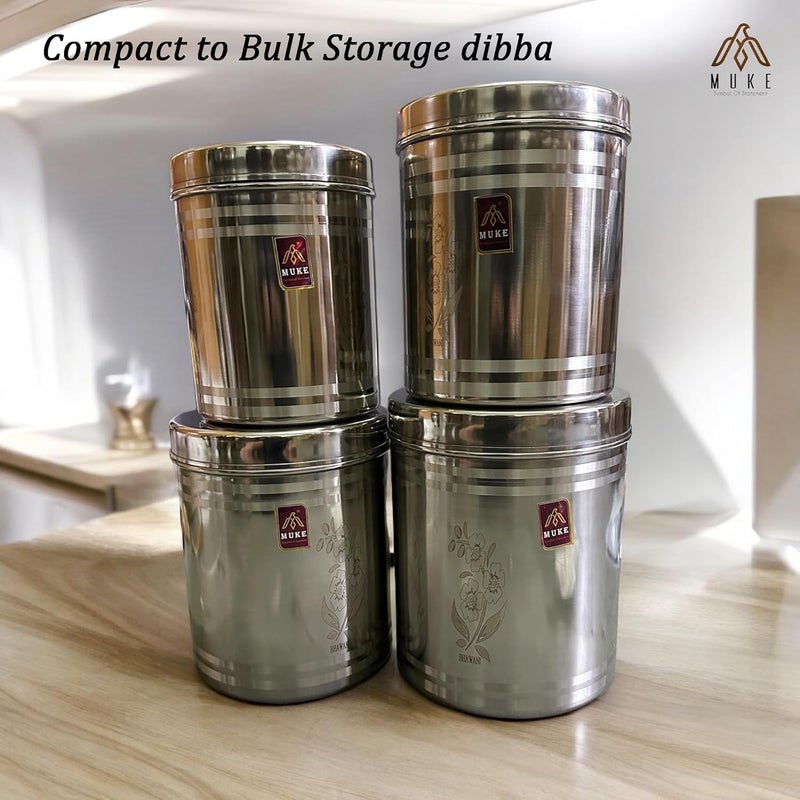MUKE Stainless Steel Lazer Design Dibba Kitchen Container Set - Food Grade Steel Storage Container (2.5kg to 5kg, 4pcs) - Image 5