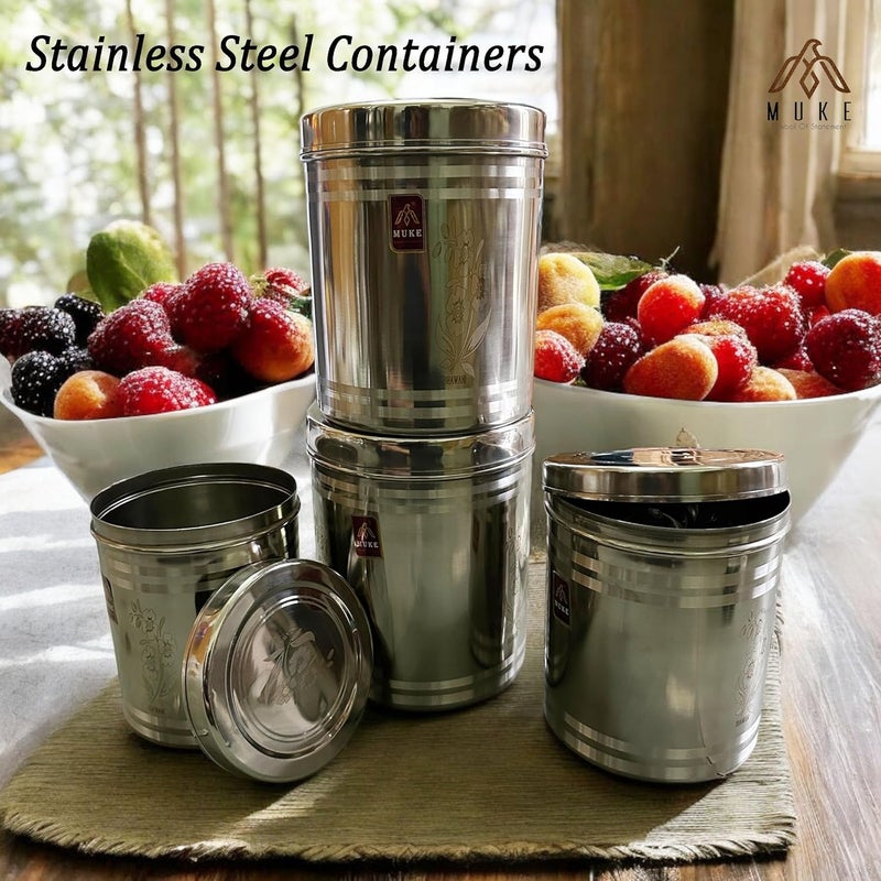 MUKE Stainless Steel Lazer Design Dibba Kitchen Container Set - Food Grade Steel Storage Container (2.5kg to 5kg, 4pcs) - Image 2