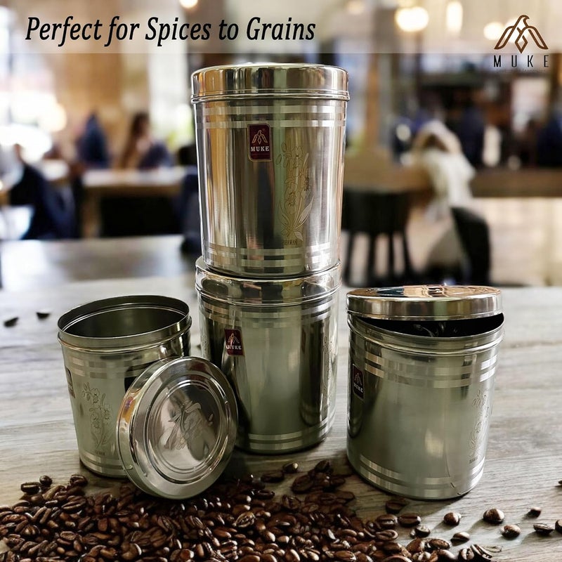 MUKE Stainless Steel Lazer Design Dibba Kitchen Container Set - Food Grade Steel Storage Container (2.5kg to 5kg, 4pcs) - Image 4