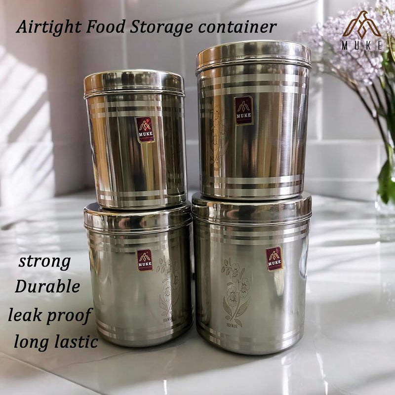 MUKE Stainless Steel Lazer Design Dibba Kitchen Container Set - Food Grade Steel Storage Container (2.5kg to 5kg, 4pcs) - Image 3