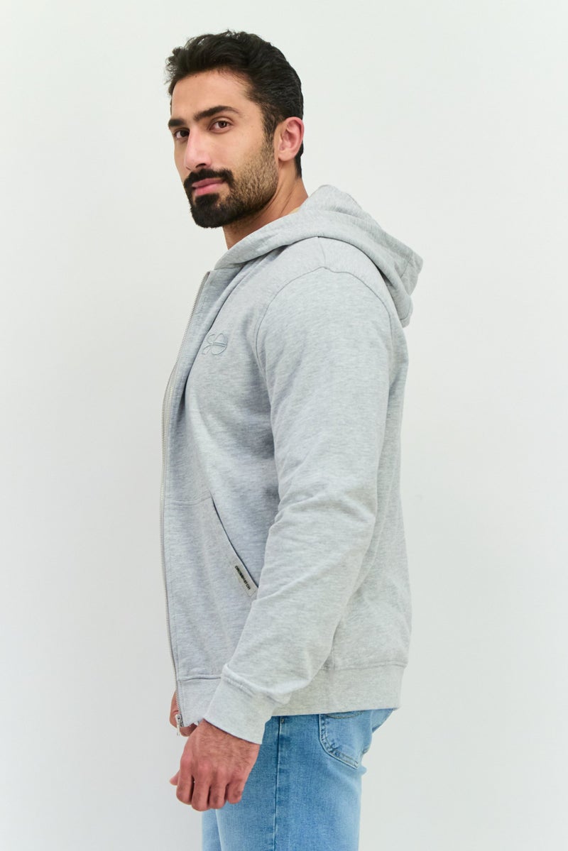 CROSSHATCH Men Hoodie Embroidered Logo Long Sleeves Sweatshirt, Grey - Image 2