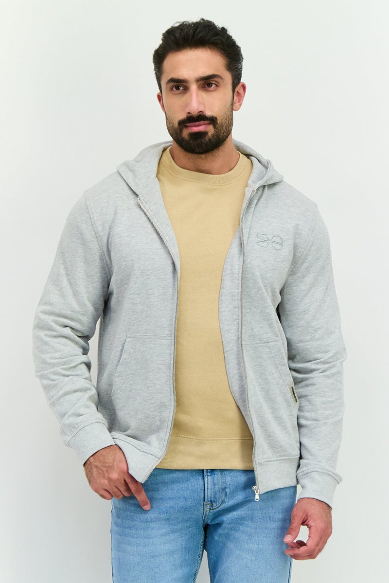 CROSSHATCH Men Hoodie Embroidered Logo Long Sleeves Sweatshirt, Grey - Image 1