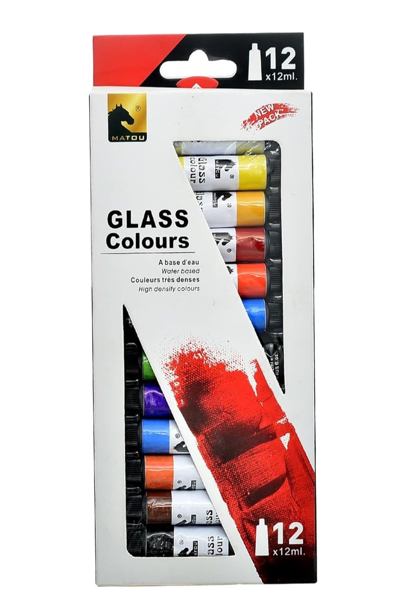 Matou Y-1363 High Quality Glass Colours 12 Tubes 12ml For Artist, Beginners and professionals - Multi Color - Image 1